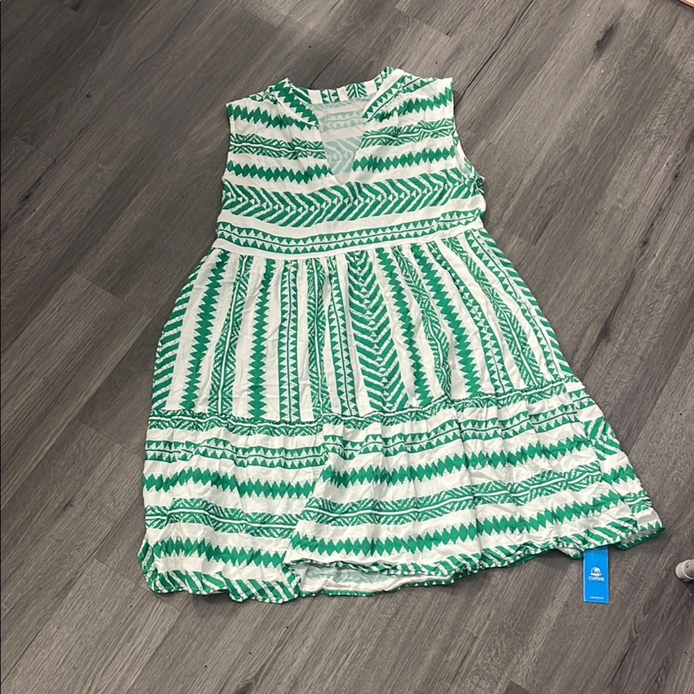 Green and White swim cover  Dress